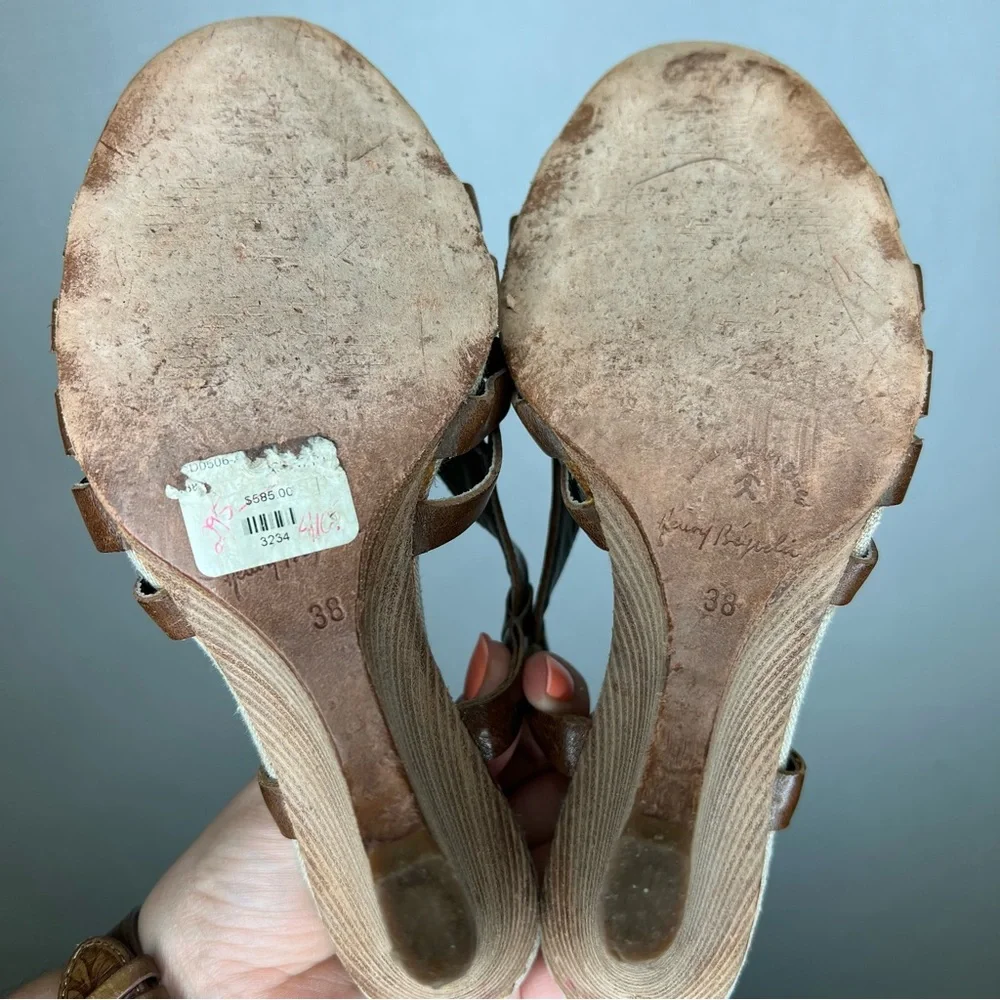 Henry Beguelin | Size 38 or 8 Classic Brown Leather‎ Wedge Shoes Vintage